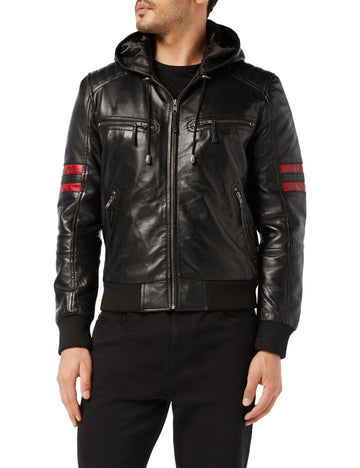 Bomber Leather Jacket with Hood
