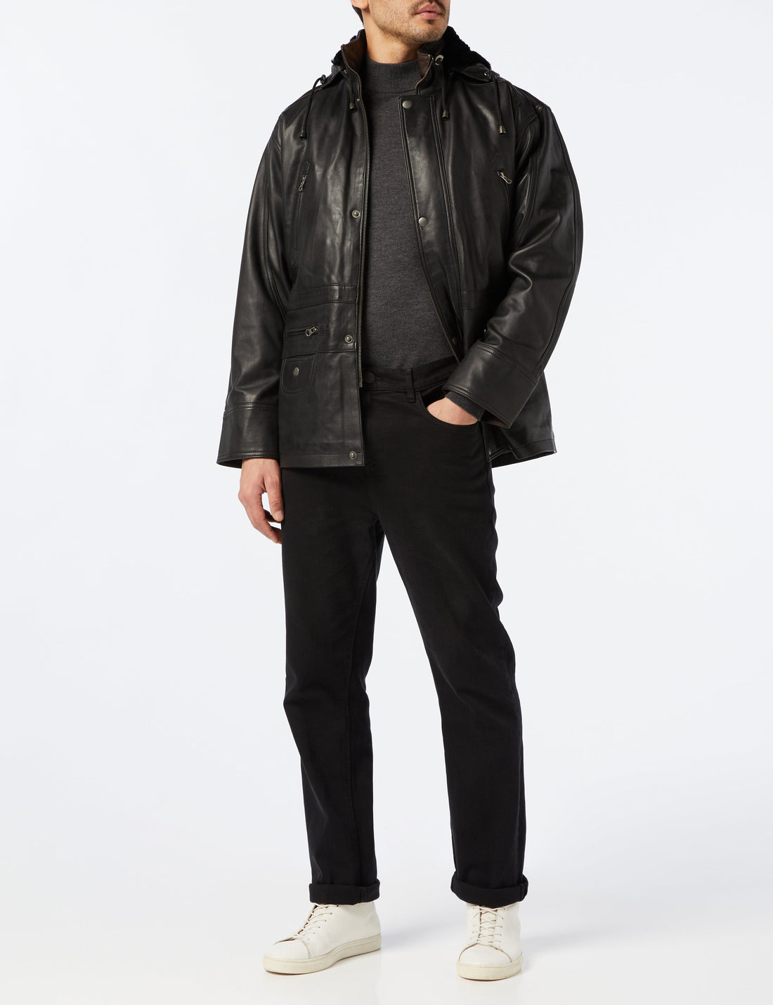 Men’s 3/4 Long Leather Duffle Coat