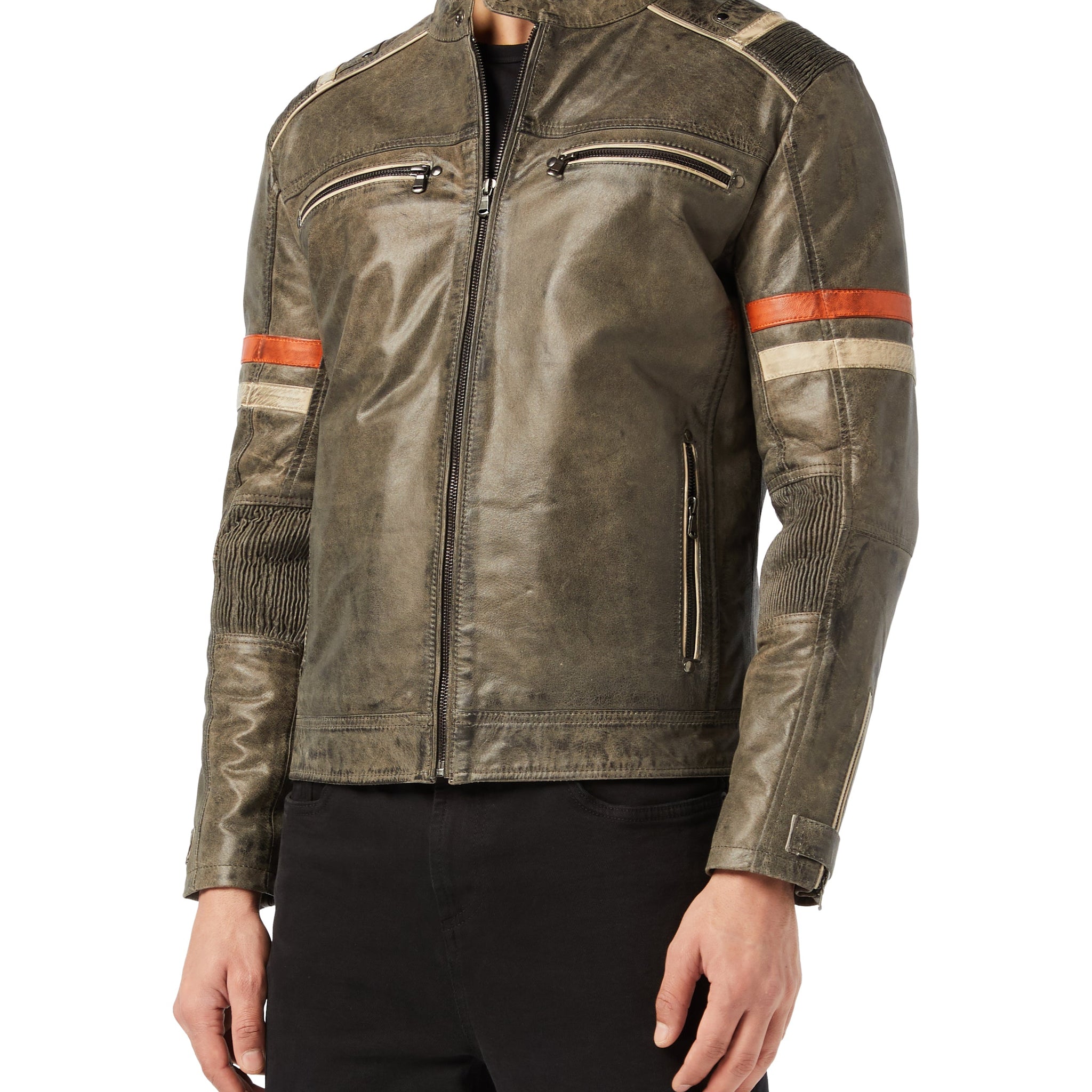 Grey Vintage Biker Leather Jacket