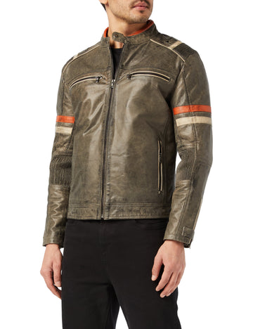 Grey Vintage Biker Leather Jacket