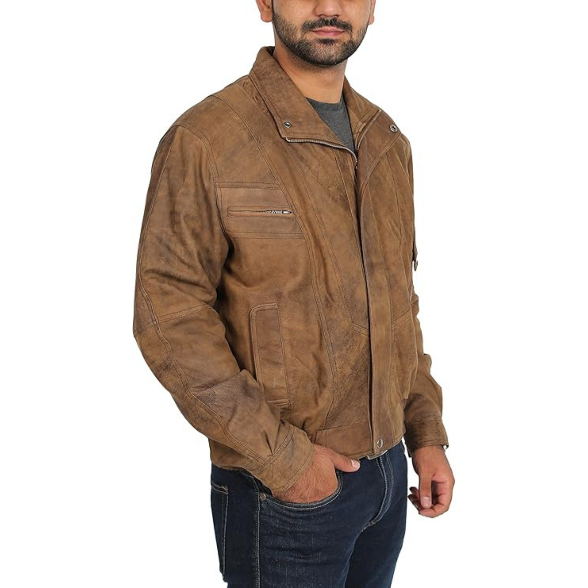 Mens Classic Leather Blouson Jacket