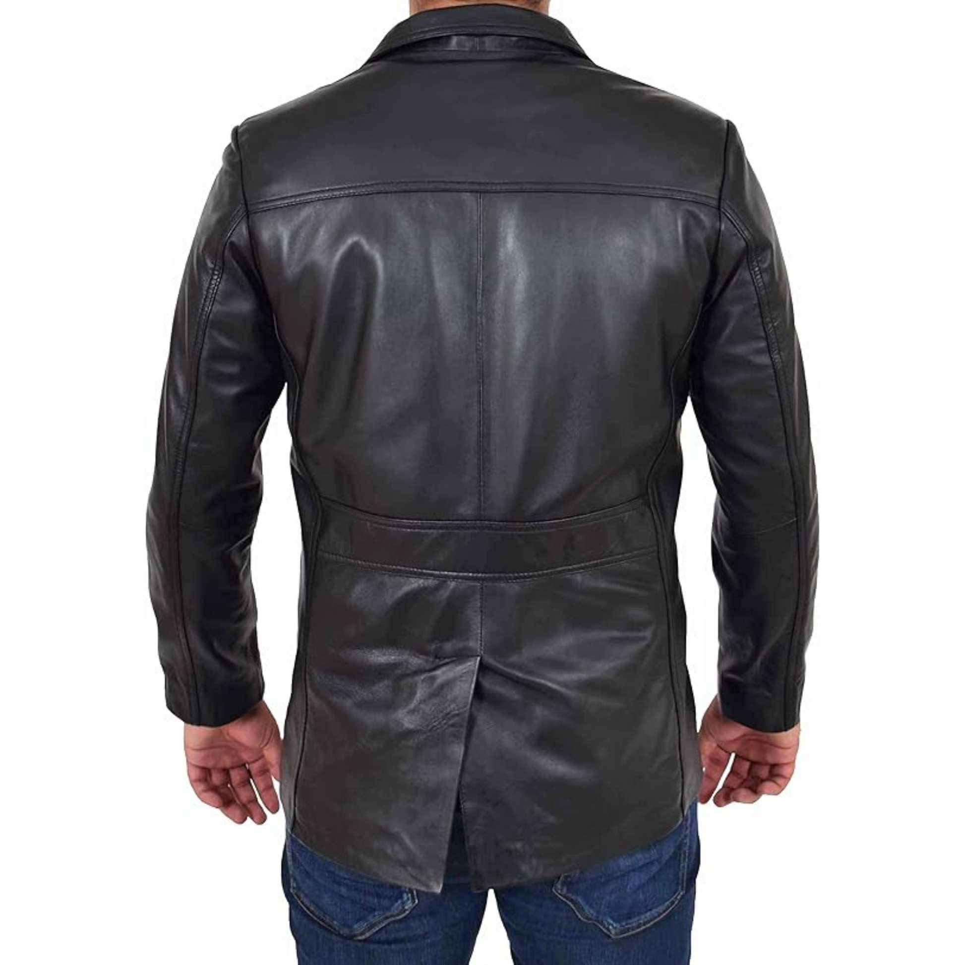 Mens Leather Classic Retro 70's Blazer Hunters Safari Jacket Black